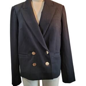 Express Double Breasted Blazer Gold Buttons Size M Black Office Stretch Washable